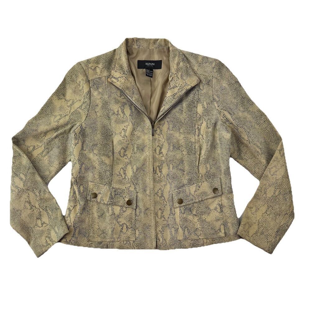 Alfani Leather Snakeskin Print Jacket Petite P Y2K Statement Zip Blazer